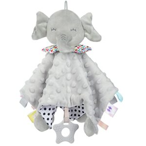 vicloon baby security blanket, elephant security blanket for babies with tags & teether, soft blanket for baby boys and girls, baby snuggle toy baby elephant stuffed animal (color)