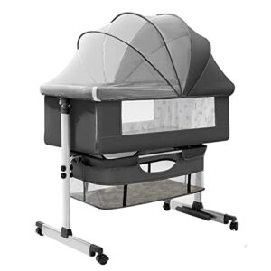 kaptin baby bassinet bedside crib, bedside sleeper for baby, heigt adjustable crib with wheels, easy folding portable baby cradle with large storage basket, for infant/baby/new born (grey)