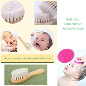 Eycikafa Baby Hair Brush, Goat Bristles Brush and Baby Cradle Cap Brush Set for Cradle Cap Treatment Wood Bristle Brush for Newborns and Toddlers (2 Piece)