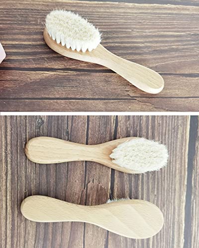 Eycikafa Baby Hair Brush, Goat Bristles Brush and Baby Cradle Cap Brush Set for Cradle Cap Treatment Wood Bristle Brush for Newborns and Toddlers (2 Piece)