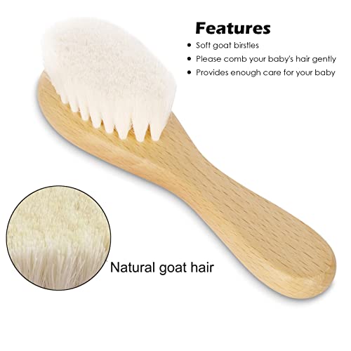 Eycikafa Baby Hair Brush, Goat Bristles Brush and Baby Cradle Cap Brush Set for Cradle Cap Treatment Wood Bristle Brush for Newborns and Toddlers (2 Piece)