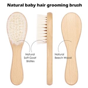 Eycikafa Baby Hair Brush, Goat Bristles Brush and Baby Cradle Cap Brush Set for Cradle Cap Treatment Wood Bristle Brush for Newborns and Toddlers (2 Piece)