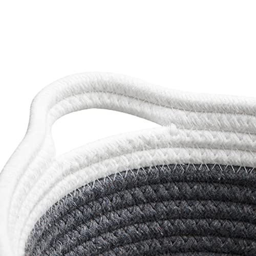 Maison Sympa Small Handmade Woven Basket Cotton Rope Basket Baby Toy and Pet Toy Basket with Handles Book Basket Bathroom Organization Bin Candy Basket 11.8"x 7.8" x 5" (white & dark grey)