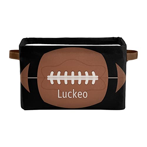 Black Football Personalized Storage Basket ,Custom Storage Bins Cubes Organizer with Handle for Bedroom Wardrobe,Nursery,Basket 1 Pack