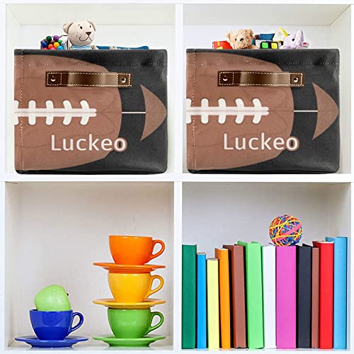 Black Football Personalized Storage Basket ,Custom Storage Bins Cubes Organizer with Handle for Bedroom Wardrobe,Nursery,Basket 1 Pack