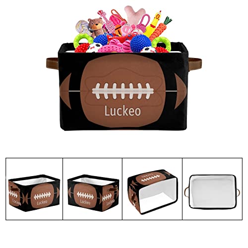 Black Football Personalized Storage Basket ,Custom Storage Bins Cubes Organizer with Handle for Bedroom Wardrobe,Nursery,Basket 1 Pack