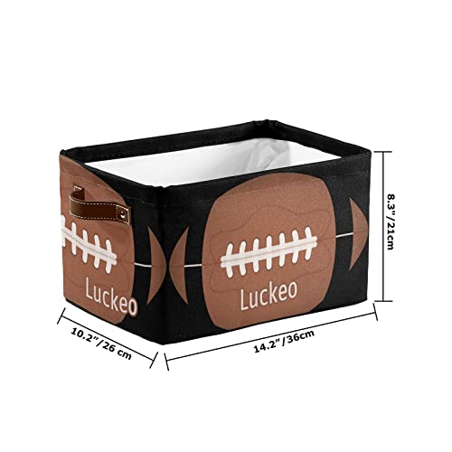 Black Football Personalized Storage Basket ,Custom Storage Bins Cubes Organizer with Handle for Bedroom Wardrobe,Nursery,Basket 1 Pack