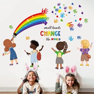 decalmile small hands change the world equality wall stickers inspirational quote rainbow wall decals kids room classroom school library wall decor gift