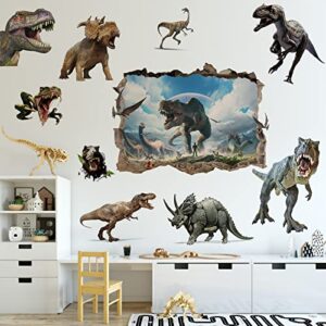 3d dinosaur wall stickers removable vinyl large dino stickers 10pcs peel and stick dinosaur wall decals for kids nursery bedroom home decoration