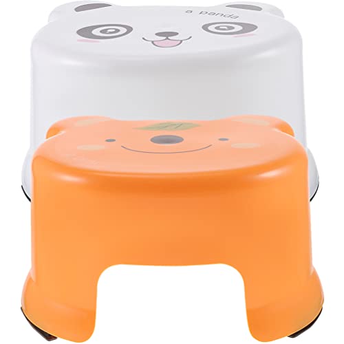 Toddmomy Kids Step Stool 2pcs Kid Step Stool Cartoon Animal Bathroom Step Stool Plastic Toilet Stool Potty Stool Under Desk Footrest for Bathroom Travel Potty Training White Organge Kids Stools