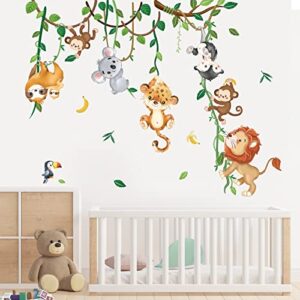 decalmile Jungle Animals Climbing Tree Wall Decals Monkey Lion Koala Tiger Wall Stickers Baby Nursery Kids Room Living Room Home Decor