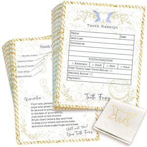 20 moments of tooth | 20 tooth fairy receipt cards and 1 tooth fairy bag | tooth fairy certificate keepsake for kids (light gold, 4.25x5.5 in)