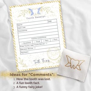 20 Moments of Tooth | 20 Tooth Fairy Receipt Cards and 1 Tooth Fairy Bag | Tooth Fairy Certificate Keepsake for Kids (Light Gold, 4.25x5.5 in)