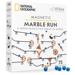 national geographic magnetic marble run - 75-piece stem building set for kids & adults with magnetic track & trick pieces & marbles for building a marble maze, stem project (amazon exclusive)
