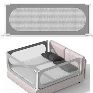 seseyii baby bed rail with safety y-strap extra long twin full queen king size infants toddlers guardrail with reinforce anchor (grey, 78 inch)