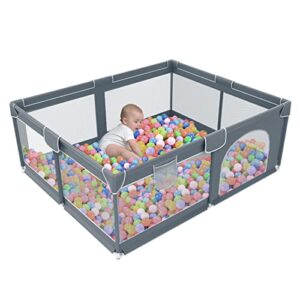 baby playpen, large play pens for babies and toddlers, portable play yard for baby fence play area playyards, indoor & outdoor kids activity center with soft breathable mesh (dark gray, 59” × 71”)
