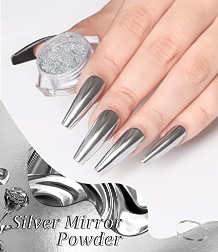 11pcs Magic Mirror Chrome Nail Powder & 1pc Holographic Laser Silver Nail Powder Pigment, Shinny Glitter Nail Art, Dust Nail Powder for Manicure Decorations