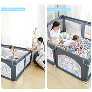 Baby Playpen, Large Play Pens for Babies and Toddlers, Portable Play Yard for Baby Fence Play Area Playyards, Indoor & Outdoor Kids Activity Center with Soft Breathable Mesh (Dark Gray, 59” × 71”)
