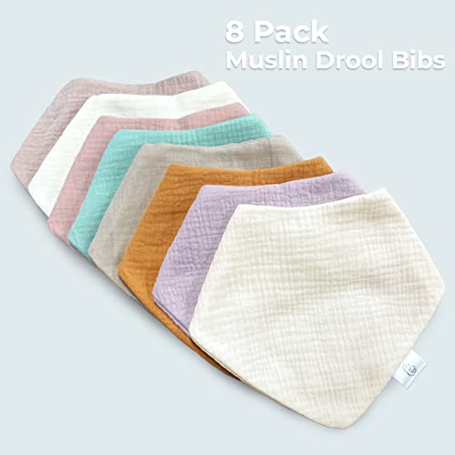 Muslin Baby Bandana Drool Bibs 100% Cotton Absorbent Bandana Bibs Set for Baby Girls Soft Newborn Bibs Plain Colors 8 Pack 3-36 Months