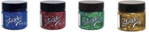 bundle- stickles glitter gels ranger ink tim holtz - set of 4 in 1 oz jars - aquarius, medusa, solar flare, mars - holiday christmas colors