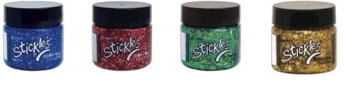 Bundle- Stickles Glitter Gels Ranger Ink Tim Holtz - Set of 4 in 1 oz Jars - Aquarius, Medusa, Solar Flare, Mars - Holiday Christmas Colors