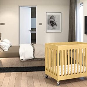 Foundations Boutique Compact Folding Crib, Modern, Contemporary, Mini Crib for Guest Rooms, Vacation Homes, and Small Nurseries, Available in 5 Finishes, Mattress Included (Natural)