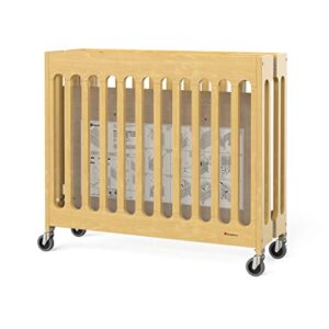 Foundations Boutique Compact Folding Crib, Modern, Contemporary, Mini Crib for Guest Rooms, Vacation Homes, and Small Nurseries, Available in 5 Finishes, Mattress Included (Natural)