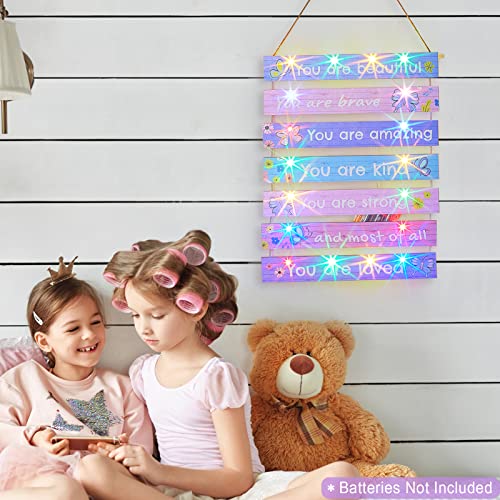 FIOBEE Girls Room Décor for Teen Girls with LED Light Nursery Wall Décor for Bedroom Motivational Inspirational Wall Art Girl Room Decoration for Kid Room Living Room, 8 Kinds of Lights, Butterfly