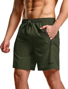 cqr men's 7 inches sports training shorts, lightweight quick dry athletic shorts, running workout hiking shorts with pockets, tahoe shorts olive, x-large