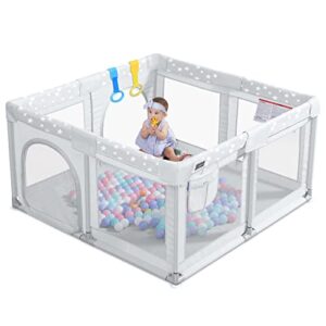 angelbliss baby playpen, large baby playard, play pens for babies and toddlers with gate, indoor & outdoor play area for infants, kids safety play yard with star print (grey, 50"×50")