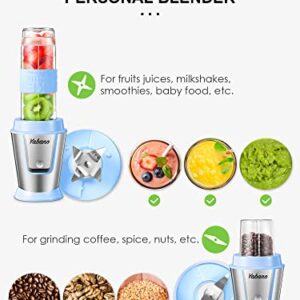 Personal Blender with 2 x 20oz Travel Bottle and Coffee/Spices Jar, Portable Smoothie Blender and Coffee Grinder in One, 500W Single Serve Blender for Shakes and Smoothies, BPA free, by Yabano (Blue)