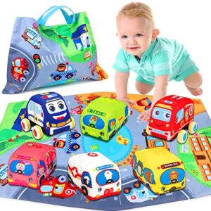lovkiz baby toys 6 to 12 months - soft car toys for 1 year old boy girl with playmat storage bag - infant baby toys 12-18 months toddler toys age 1-2 - 1st birthday gifts for 1 2 3 year old (6 sets)