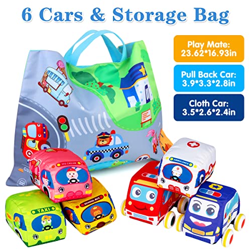 LOVKIZ Baby Toys 6 to 12 Months - Soft Car Toys for 1 Year Old Boy Girl with Playmat Storage Bag - Infant Baby Toys 12-18 Months Toddler Toys Age 1-2 - 1st Birthday Gifts for 1 2 3 Year Old (6 Sets)