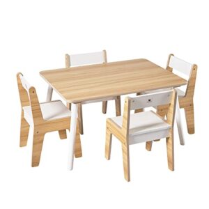 toffy & friends kids table and chairs set(4 chairs included), wooden toddler table and chair set, childrens table and chairs for ages 3-8, toddler table and chairs for drawing, reading, arts crafts