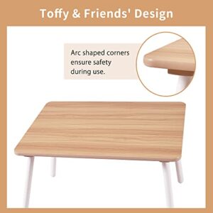 Toffy & Friends Kids Table and Chairs Set(4 Chairs Included), Wooden Toddler Table and Chair Set, Childrens Table and Chairs for Ages 3-8, Toddler Table and Chairs for Drawing, Reading, Arts Crafts