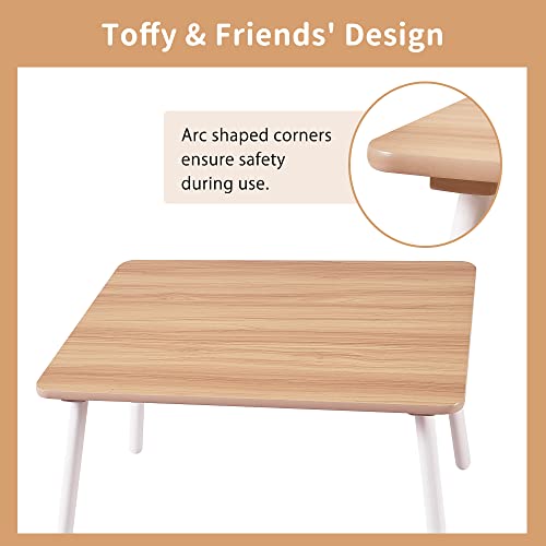 Toffy & Friends Kids Table and Chairs Set(4 Chairs Included), Wooden Toddler Table and Chair Set, Childrens Table and Chairs for Ages 3-8, Toddler Table and Chairs for Drawing, Reading, Arts Crafts