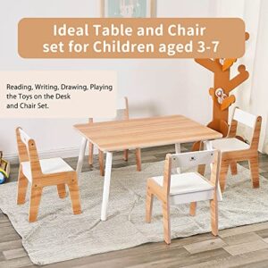 Toffy & Friends Kids Table and Chairs Set(4 Chairs Included), Wooden Toddler Table and Chair Set, Childrens Table and Chairs for Ages 3-8, Toddler Table and Chairs for Drawing, Reading, Arts Crafts