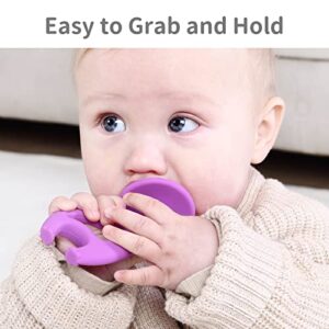 Mombella Baby Teething Toys for Babies 3 6 12 Months with Attachment to Clip on, Soft Silicone Teether Toys, 2 in 1 Elephant Teethers & Pre-Training Toothbrush, 9 Month Old Infant Chew Toys, Purple