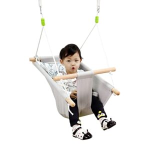 Baby Swing Hammock Infant Wooden Swing with Soft Cushion, Indoor & Outdoor Toddler Secure Hanging Swing Chair for Playground, Tree or Backyard, Green Leaf