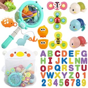 lzzapj baby bath toys for toddlers 1-3, kid bathtub toy with 36 foam bath letter & number, fishing games with fish net, water pool toy with storage bag, shower toy gift for boy girl infant 1 2 3 4 5 6