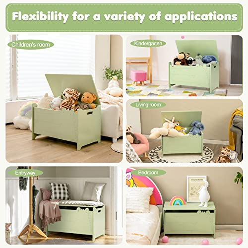 Costzon Wooden Toy Box, Kids Large Trunk Chest w/Safety Hinge & Handles, Flip-Top Storage Organizer for Children’s Playroom Bedroom Living Room Entryway (Green)