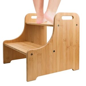 purbambo bamboo step stool for toddlers, kids stepping stool with handles for potty training, bathroom sink, kitchen counter, bedroom