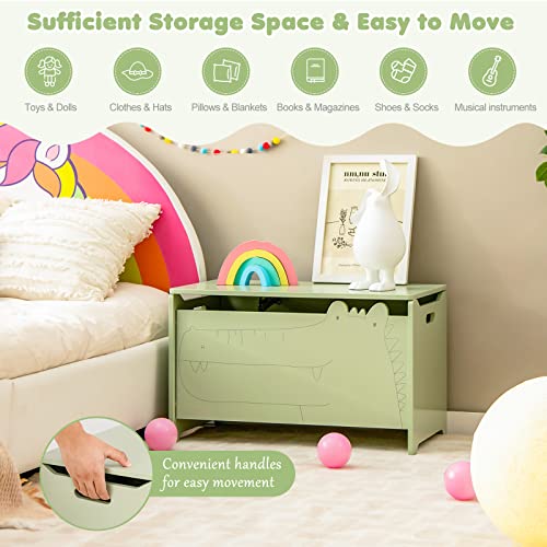 Costzon Wooden Toy Box, Kids Large Trunk Chest w/Safety Hinge & Handles, Flip-Top Storage Organizer for Children’s Playroom Bedroom Living Room Entryway (Green)