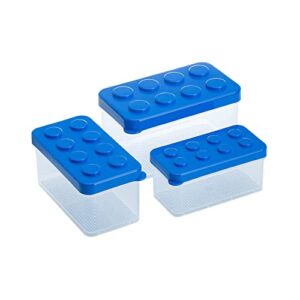 momo's house plastic box toy organizers containers with lids brick shaped kids storage toy chest - set of 3 small organizer for building brick storage and children small toys, blue