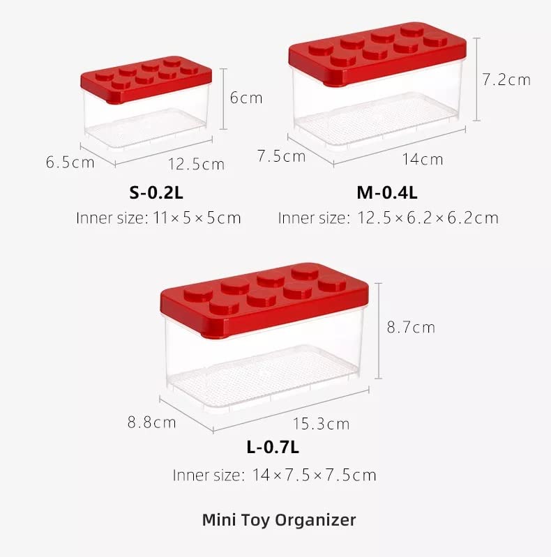 Momo's House Plastic Box Toy Organizers Containers with Lids Brick Shaped Kids Storage Toy Chest - Set of 3 Small Organizer for Building Brick Storage and Children Small Toys, Blue