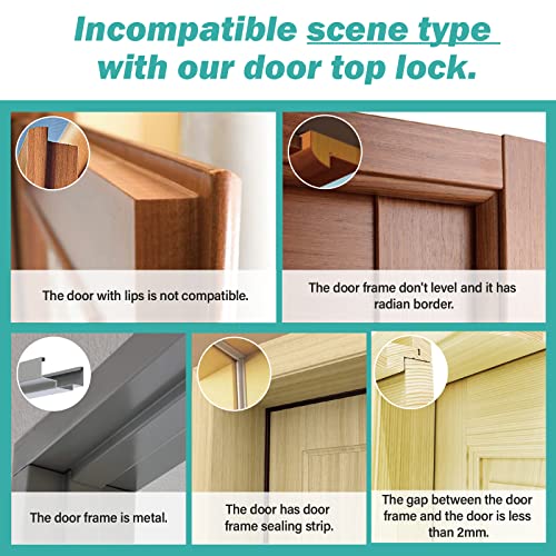 Child Proof Door Top Lock - BILLROAD Top Door Lock for Kids Safety Made of Durable Metal | Adjustable Lock Child Safety Top Lock for 0.8-2 inch Thick Interior Doors (Stainless S-1PC)