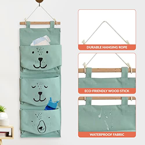 AD's SavvyHome, LLC Large Wall Hanging Organizer with 3 Storage Pockets-Space saver for Playroom, Bedroom, Baby Nursery, Bedside, Closet. Cute animal print cubby caddy. Waterproof, Travel Friendly