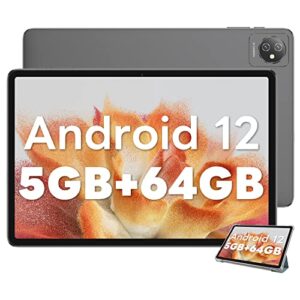 blackview android 12 tablet, 10.1 inch with tab 7 wifi 5gb ram 64gb rom with 1tb expand, 6580mah battery pc ips hd+ touch screen, google gms certified 5mp tablet for kids, gray