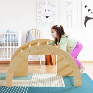 Beright 5 in1 Climbing Arch Sensory Table for Kids, Montessori Climbing Gym, Rocker Board Wooden Toy with Collapsible Storage Bin, Learning Playset