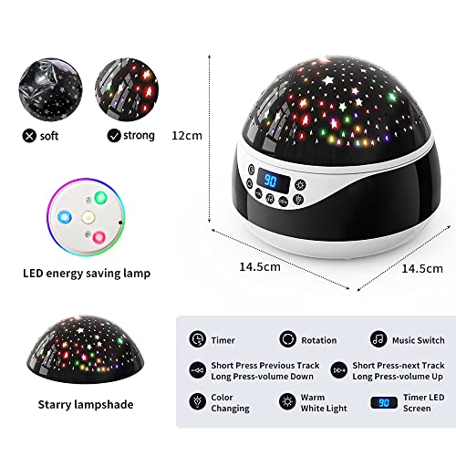NeasupLife Star Night Light Projector for Kids,Baby Night Light Sensory Lights Starry Stars Projector with Timer & Music & Remote Control,360 ° Rotating,Gifts for 2-5-8-10 Year Old Boys (Black)